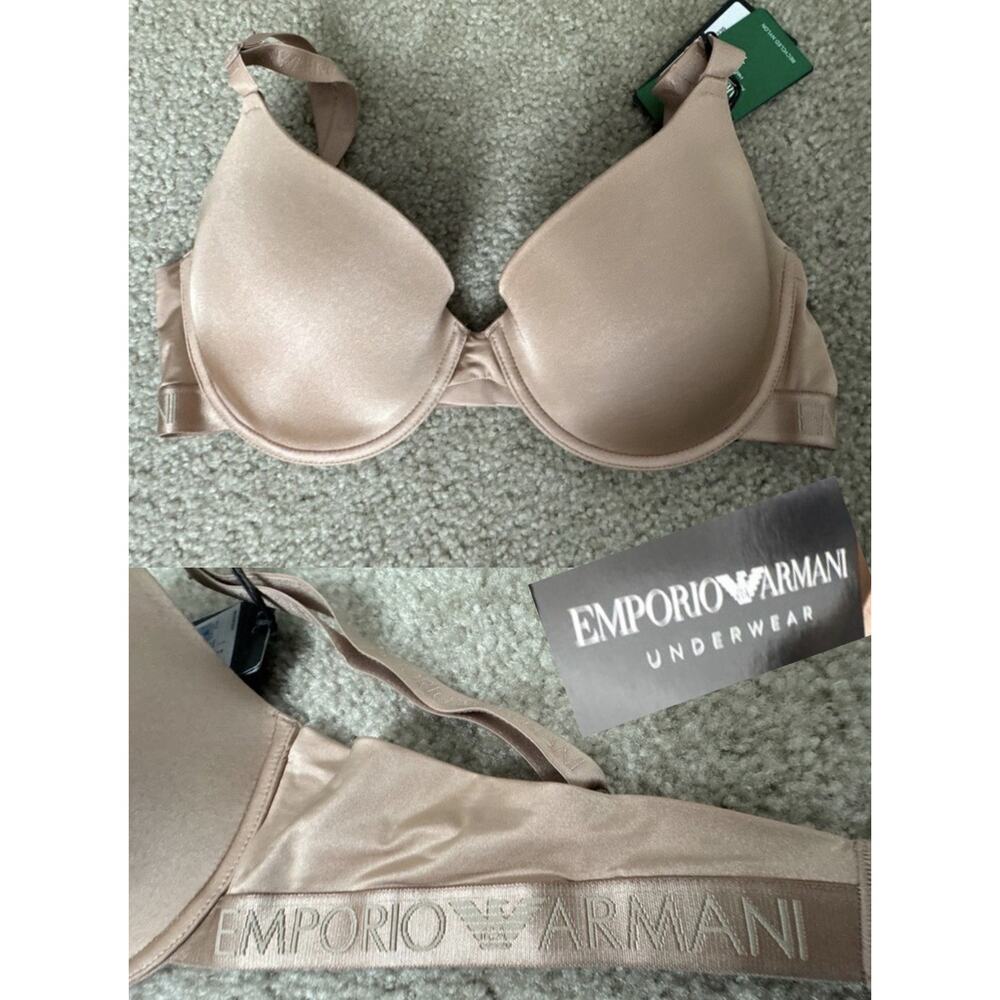 Emporio Armani 38C Logo Strap Contour Bra Black NWT + Gift Bag